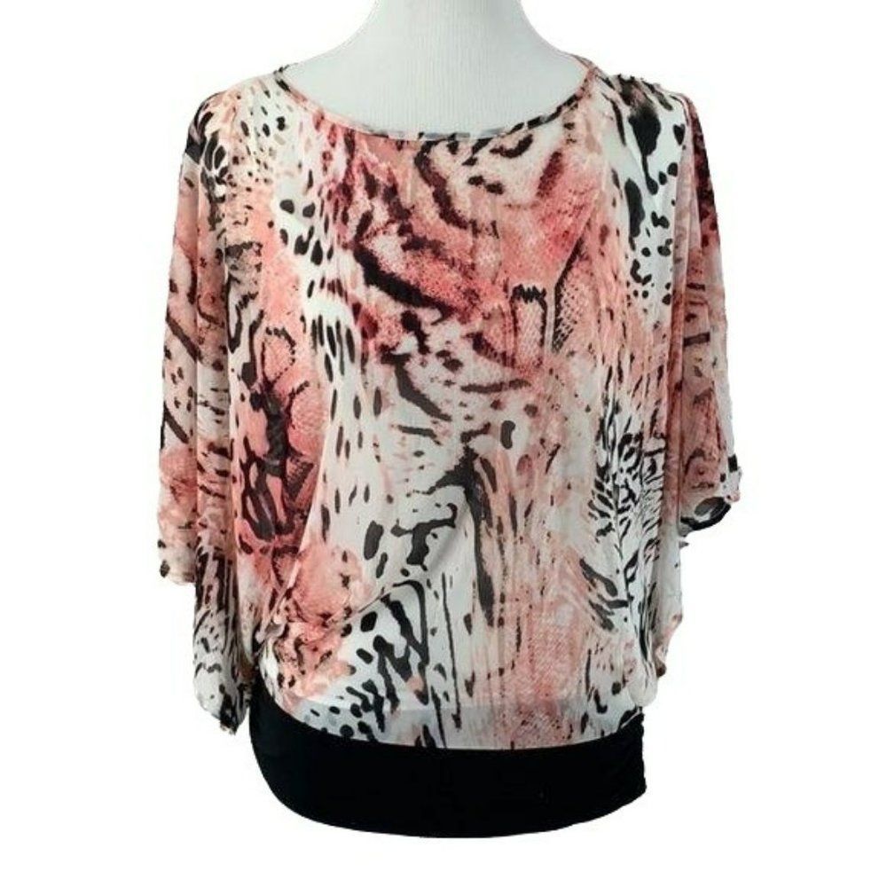 Jennifer Lopez Woman's Butterfly Sleeve Pink Black Animal Print Blouse Size Smal